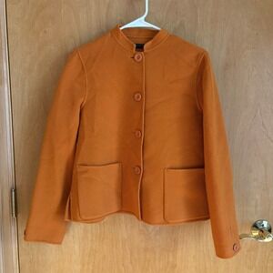 Carole Little Orange Wool Collarless Button Front Blazer Jacket Women's M